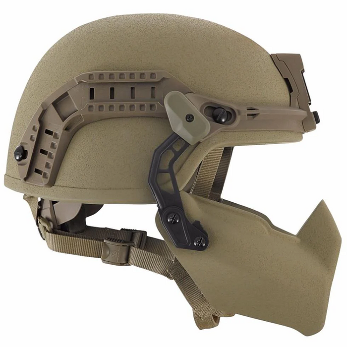 galvion-viper-mandible-guard-tan499-side-view-mounted-on-helmet