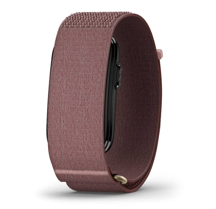 the garmin cirqa smart band on a front view of the screenless band and in the variant mauve