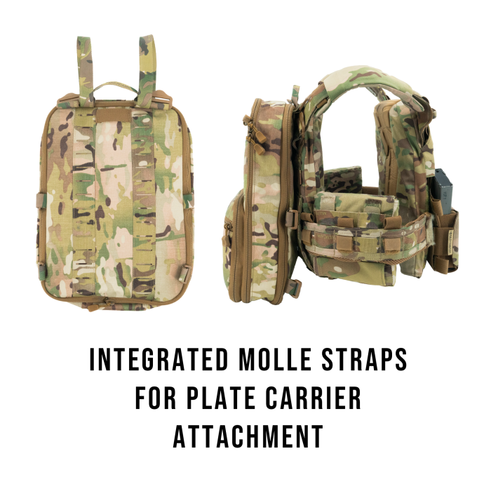 The Haley Strategic Partners FlatPack Plus with some integrated MOLLE Straps for the Plate Carrier attachment where all are featured in the color Multicam