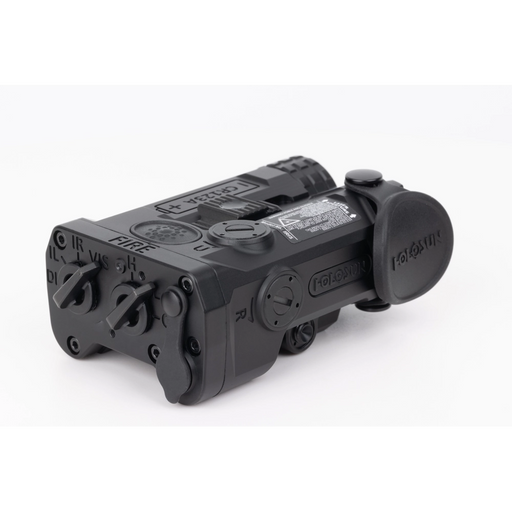 An isometric rear view of the black Holosun IRIS-RD3, clearly displaying the device's back-facing mechanics and operational controls.