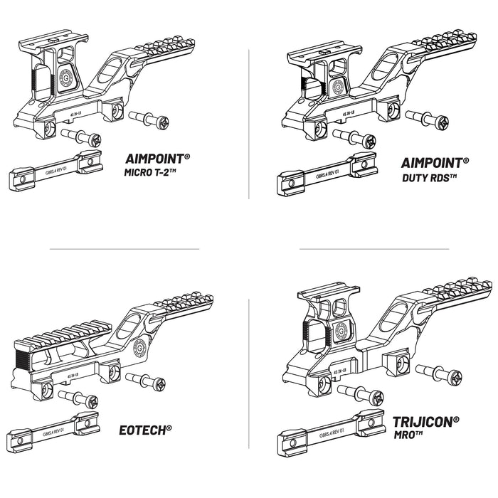 line drawings for different models of gbrs group hydra v2 mount kit