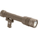A right-side isometric view of the M640T Turbo Scout Light Pro Long-Gun WeaponLight in tan, showcasing the versatile Low-Profile Mount and rugged desert finish.