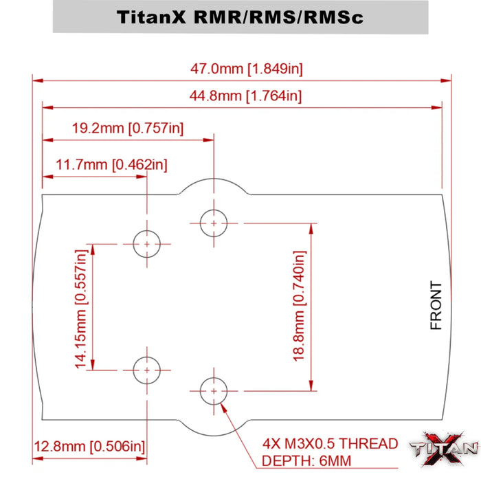 Optic footprint for Mantis TitanX training pistol, compatible with RMR, Shield RMS, and RMSc red dot sights for realistic dry fire practice