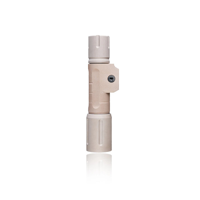 an image of the modlite pdw650 light package in the color FDE where it is situated in the middle the image against a white background and it is positioned vertically as if it is standing on its light head and you can clearly see the texture of the item and its hexagon design