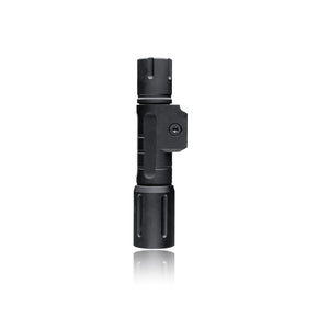 an image of the modlite pdw650 light package in the color black where it is situated in the middle the image against a white background and it is positioned vertically as if it is standing on its light head and you can clearly see the texture of the item and its hexagon design
