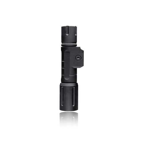 an image of the modlite pdw650 light package in the color black where it is situated in the middle the image against a white background and it is positioned vertically as if it is standing on its light head and you can clearly see the texture of the item and its hexagon design