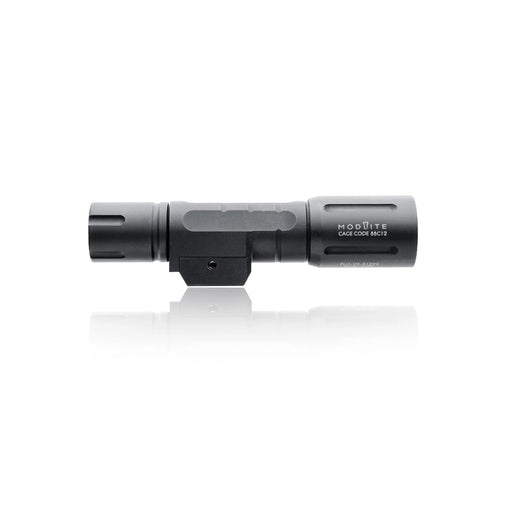 an image of the modlite pdw650 light in the color black where the image is situated in the middle of the photo against a white background, and is positioned horizontally as if it is sitting on its side, and the image is clear enough to see the texture and the hexagon design of the item.