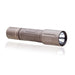An image of the handheld plhv3 18650 flashlight showcasing the tactical flashlight  in the color fde placed the middle of the photo and with a textured grip and white product lettering detailing its dual fuel, multi-mode capabilities on a reflective surface.