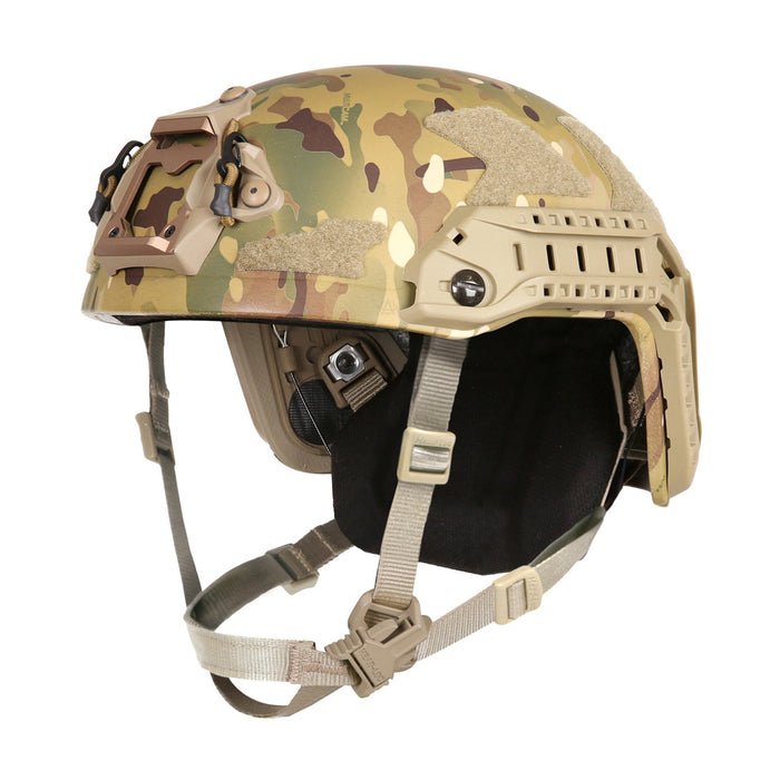 Ops-Core FAST SF Gen 2 Helmet in Multicam, facing left and showcasing its Power Ar & MBS Shroud.