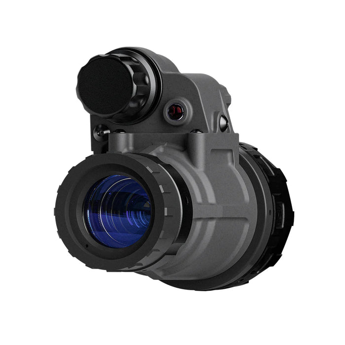 A crisp front perspective of the Nocturn Industries Talon Night Vision Monocular showcases the objective lens and the high-strength carbon fiber composite housing designed for maximum durability.