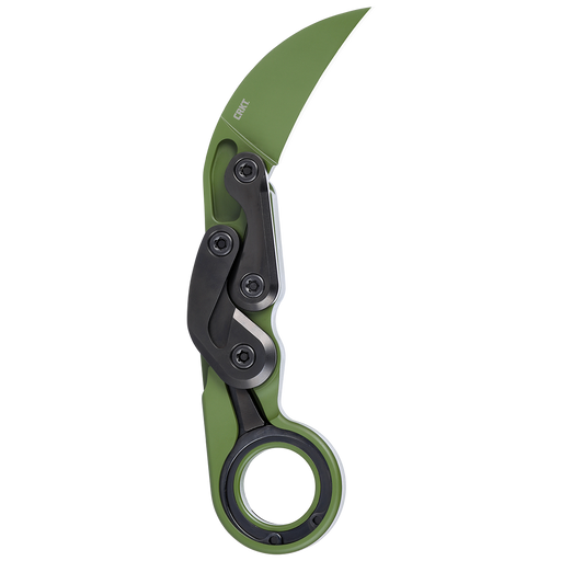 A green CRKT provoke karambit deployed