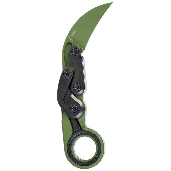 A green CRKT provoke karambit deployed