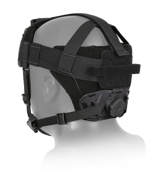 the ops-core night operations and deplyoment helment mounting system showing the back view that has the configurations and velcro to this head harness