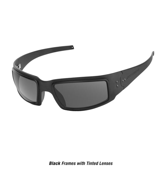 the ops core mk1 in the tinted lens variant and in the color black option presented in a oblique view