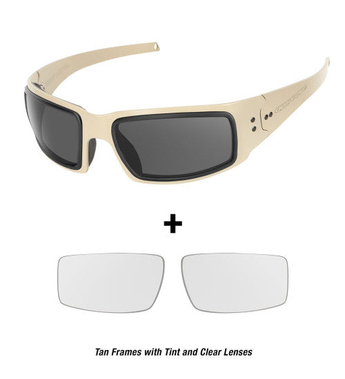 the ops core mk1 performance protective eyewear with the tint and clear lenses variant and in the tan color option 