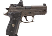 A left-side view of a p229 legion for sale equipped with a Romeo1 Pro red dot sight, demonstrating the pistol's optic-ready slide capability.