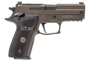 A detailed left-side view of the p229 legion SAO model, highlighting the flat trigger and manual thumb safety on the alloy frame.