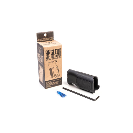 package contents of strike industries black angled vertical grip with cable management m-lok long