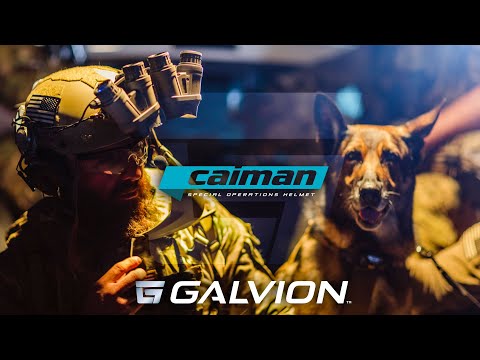 A video thumbnail image for a YouTube video providing a comprehensive Caiman ballistic mandible guard Review, showing a tactical expert demonstrating the features of the face shield.