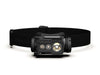 the princeton tec ghost x headlamp product image featuring the headlamp on the black color variant featured in a front view.