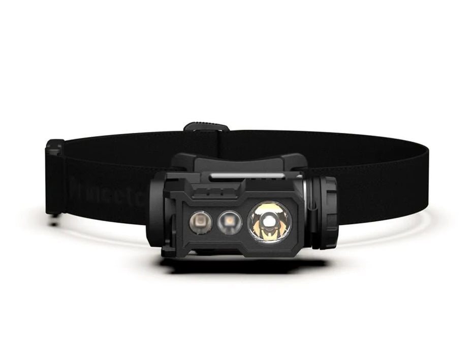 the princeton tec ghost x headlamp product image featuring the headlamp on the black color variant featured in a front view.