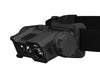 the princeton tec ghost x headlamp product image featuring the headlamp on the black color variant and is rotated to the side where we can see its knobs, textured top, and the led.