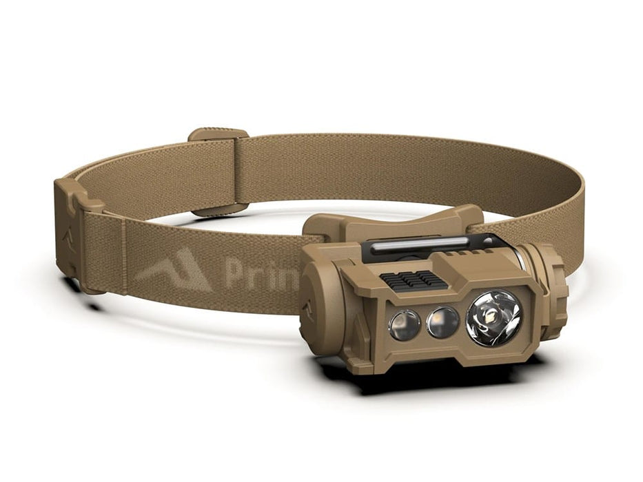 the princeton tec ghost x headlamp product image featuring the headlamp on the tan color variant