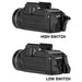 A rear angled view of the Streamlight weaponlight highlighting the different ambidextrous paddle switch options included for a personalized tactical fit.