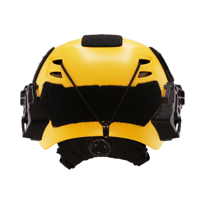 Rear view of the yellow Team Wendy EXFIL Maritime RESCUER helmet, featuring the BOA Fit System dial