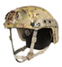A professional right frontal isometric shot of the Ops-Core FAST SF Gen 2 helmet in Multicam, featuring the specialized integrated PowerARC rails in a contrasting Tan 499 finish for advanced accessory mounting.