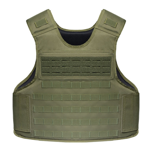 A high-resolution frontal shot of the safe life defense tactical carrier for sale in OD Green, featuring the heavy-duty water-resistant nylon shell and the modular MOLLE system for field customization.