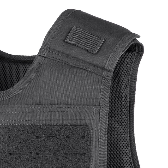 A detailed close-up shot of the safe life defense tactical carrier setup showing the heavy-duty black shoulder straps and the reinforced stitching designed for weight distribution and long-term durability.