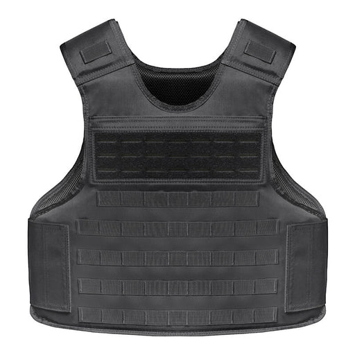 A high-resolution frontal shot of the black safelife defense tactical carrier highlighting the modular MOLLE webbing, heavy-duty nylon construction, and the secure 6-point adjustment straps.