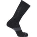 A side profile view of the Salomon XA Forces Crew Socks in black, showcasing the anatomical fit, reinforced heel, and ribbed calf support designed for tactical operations.
