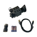 an image showcasing the sidekick pro mini thermal monocular in a backside isometric view along with the items that are included in its box upon purchase. the product that is in the color black is placed in the middle top of the image and everything else is scattered around with a white background.
