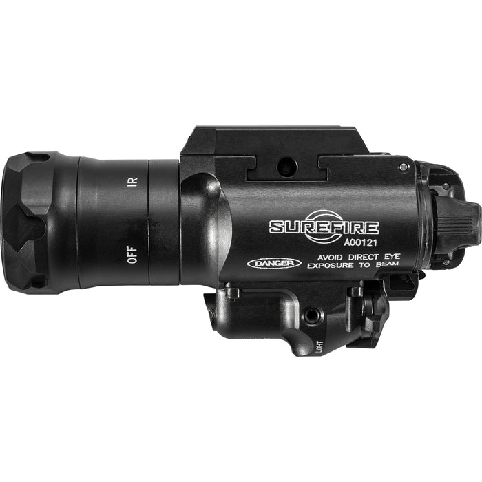 A left-side profile shot of the surefire x400vh-b-irc showing the masterfire mounting interface and the clearly marked V-series head used for toggling between white light and infrared spectrums.