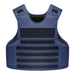 A front-facing view of the tactical carrier vest in navy blue, designed for law enforcement patrol with heavy-duty MOLLE webbing and a secure 6-point adjustable fit for all-day comfort.