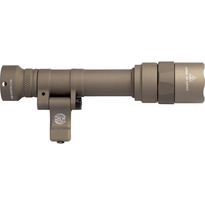 A clear right-side profile view of the tan M640T WeaponLight, showcasing its low-profile design and durable finish suitable for desert environments.