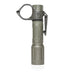 An image of the Thyrm Switchback 2.0 pocket clip in the color sage green, attached to a Modlite handheld 18650 flashlight, where the product is situated in the middle and is standing on the flashlight's light head.