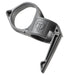 An image of the Thyrm Switchback 2.0 pocket clip in urban gray, with the item itself positioned in the center and tilted to the left; the item's logo is branded in the center, the ringer ring of the clip is on the right, and the accessory's pocket clip feature is on the left, which is the longer portion of the item.