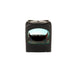 an image showing the front view of the red dot sight item against a pure white background and showcases the window of the sight and a a crisp, perfectly centered, red aiming reticle, depicted as a fine circle with crosshairs and a central 1 MOA dot