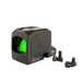 an image showing an isometric left side view of the Trijicon RCR closed emitter red dot sight against a plain white background with the left side panel features a prominent circular Trijicon logo, and above it and the top of the body holds the battery cap with a coin slot and right beside are the screws that come for its mounting
