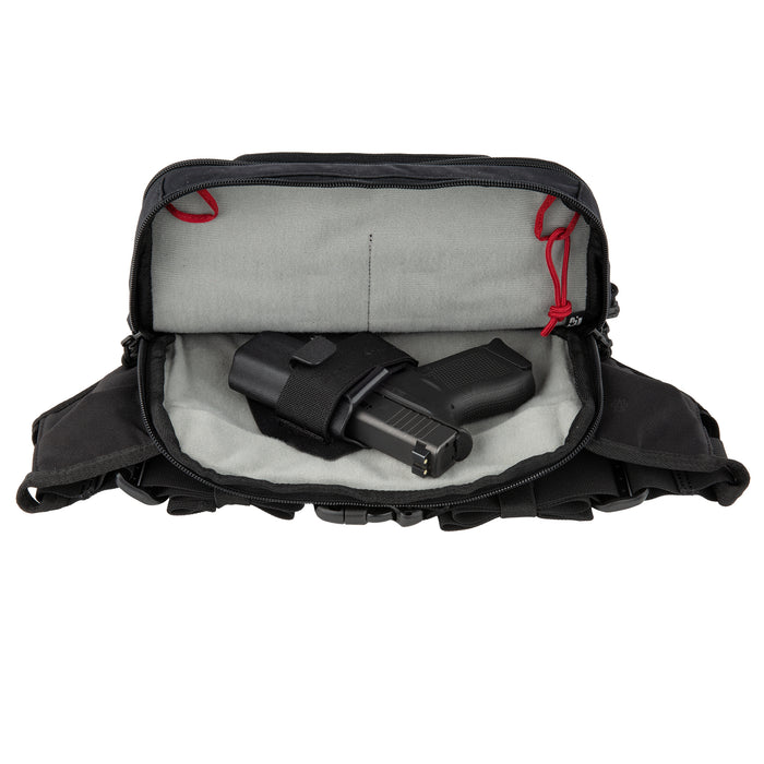 true black vertx socp tactical fanny pack with holstered handgun