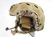 A side view of an Ops-Core FAST bump helmet featuring the unity mark 2 mount, which provides a low-profile attachment for 3M Peltor ComTac V headsets to the ARC rail system for a more secure ear cup seal.