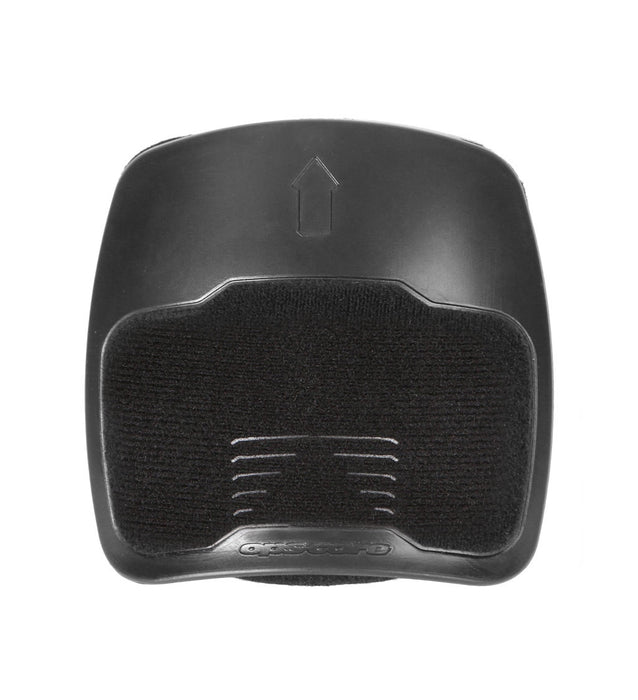 A back view of the Universal Nape Pad showing the integrated hook-and-loop velcro interface and the permanent registration marks used for vertical height adjustment.