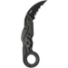 A black serrated CRKT provoke karambit deployed